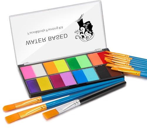 Selutiya Face Painting Kit 16 Colors Face Paint With 11Paint Brushes Safe and non-toxic Rainbow Face Paint Body Paint for Kids Adults Suitable for various festival makeup, party role play