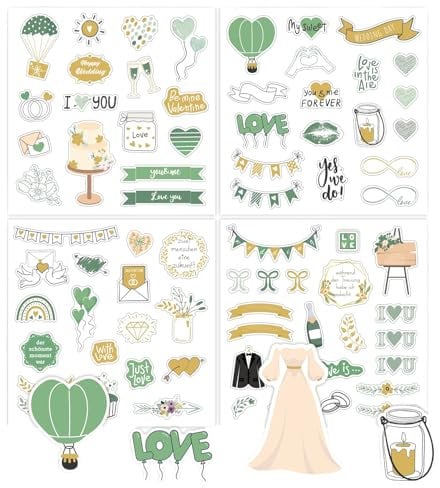 Onperpoe Sticker Hochzeit Gästebuch 4 Blatt Vintage Aufkleber Hochzeit Hochzeitssticker mit Liebe Sticker Gästebuch Hochzeit Wird zum Dekorieren von Fotoalbum Sammelalben Gästebuch Verwendet