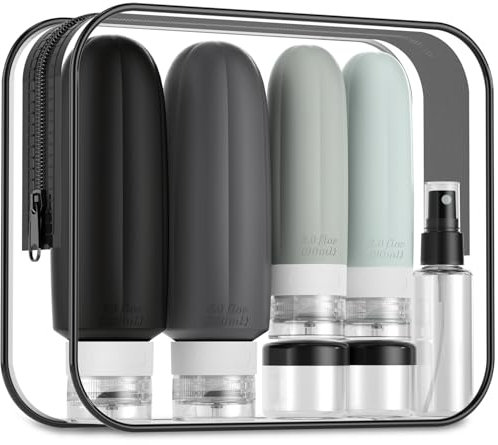 Gemice 16 Pack Travel Bottles Set, CAA Approved Leak Proof Silicone Squeezable Containers for Toiletries, Refillable Accessories 180ml 90ml for Conditioner, Shampoo, Lotion & Body Wash (BPA Free)