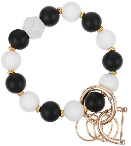 Yuanchu Armreif Schlüsselanhänger, Elastisches Armband Schlüsselbund Silikon Perlen Autoschlüsselanhänger Handgelen Schlüsselkette mit D-Ringe für Damen Frauen