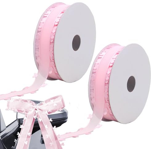 Smavles 2 Rouleaux Ruban 25mm x 18m Ruban Satin pour Décoration de Voiture,Mariage,Décoration de Table pour Faire des n uds d'antenne de Voiture,Décoration de Voiture, Rose