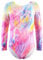 XiaoMoSha Gymnastikanzug für Mädchen, langärmelig, Tanzanzug, glitzernd, Ballett, Tanzkleidung für kleine Mädchen von 2–14 Jahren, PinkTieDye, 7-8 Years