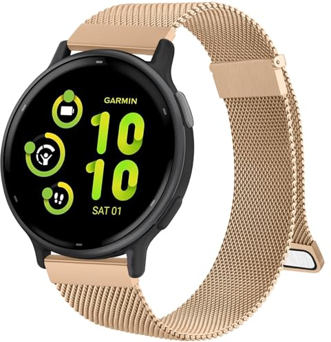 Bracelet Magnétique Garmin Vivoactive 3/5 en Acier Inoxydable avec Boucle Milanaise à Deux Aimants (Or Rose)