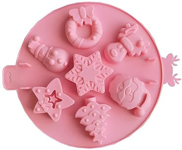 Stampo in Silicone per Natale, Stampo per Dolci e Cioccolato, Stampi per Cottura a Motivi Speciale Natalizio, con Babbo Natale, Albero di Natale, Calzini, Campane, Pupazzi di Neve