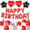 Geburtstag Deko Luftballons Frauen Mann - 37 Stücke Happy Birthday Folienballons Banner Rot Schwarz, 16 Zoll Buchstaben Herz Ballon Girlande Geburtstagsdeko für Kinder Erwachsene Party