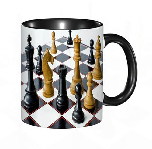 HRRASFAZF Taza divertida de cerámica de 11 onzas,Piezas de ajedrez en un tablero de ajedrez sobre la mesa de la habitació,Tazas Originales de Desayuno - Graciosos Ideas para Regalos - Cerámica 330 ml