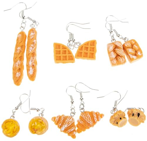 VALICLUD 6 Paare Harz HäNgeohrringe Brot Design – Lustige Lebensmittelohrringe FüR Damen, Perfekt FüR Alltag, Feste, Hochzeiten Und Partys