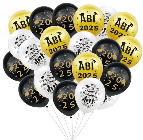 30 Stück Abi 2025 Ballons Deko, Abschluss Deko, Bestandene Prüfung Luftballons deko Set, Gold und Weiß Dekoration Geschenk, Schulabschluss Abi Abitur Studium Graduierung Party Abschlussfeier