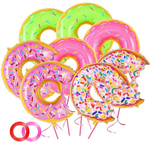 Donuts Luftballons 8 Stück Donut Folienballon Macarons Rosa Dessert Ballons Sweet Donut Geburtstag Party Dekoration für Süßes Essen Kindergeburtstag Deko
