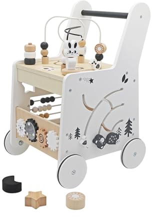Lauflernwagen aus Holz Würfel- Laufwagen für Babys | 33 x 33 x 47cm | Weiß