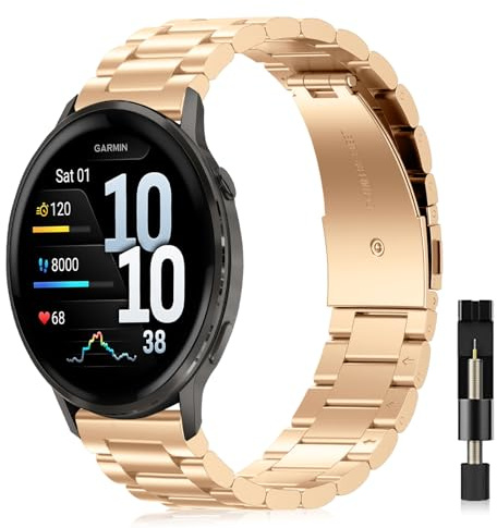 VanHoo 22mm Bracelet Compatible avec Garmin Venu 4/3 45mm/Forerunner 265 | Bracelet de Montre de Acier Inoxydable Métal pour Garmin Forerunner 570 47mm/Forerunner 255/255 Music/vivoactive 4/Venu 2