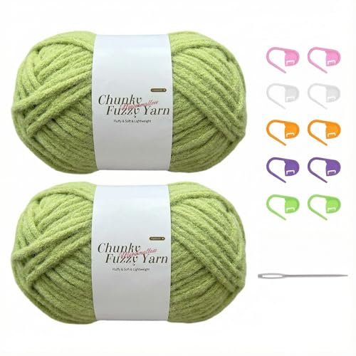 Dicke Flauschige Wolle zum Häkeln 100gx2, Chunky Yarn mit Häkeln-Zubehör, ideal für Amigurumi, hochwertige Chenille Wolle mit Plüschgarn, perfekt für Blanket Yarn und Handwerkstücke