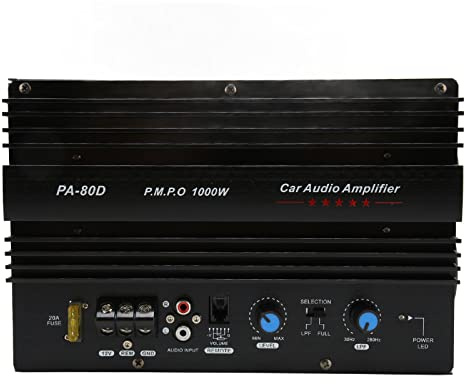 Ausla PA 80D, 1000W Mono Car Power Amplifier Board, High Power Subwoofer Plate Amplifier with Multiple Protections for Car Entertainment 12V