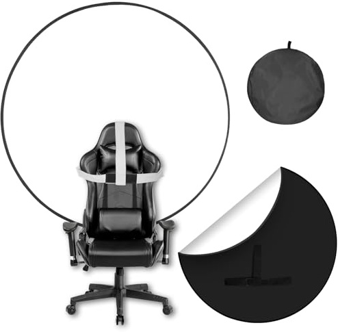 Falthintergrund 145cm Schwarz/Weiß – 2in1 faltbar & montagefrei | Reine Baumwolle, bügelbar, 2in1 schwarz/weiß. 145cm, faltbar auf 50cm, Stahlrahmen, montagefrei. Ideal für Streaming, Gaming.