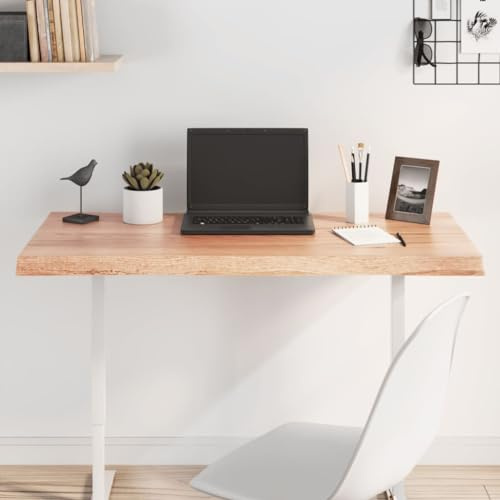 Owoxanthellate Massivholz Tischplatte 100x50x4 cm Eiche Naturkante Lackiert als Schreibtischplatte Basteltisch Dining oder Konferenztisch passend für Home Office Küche und Studio