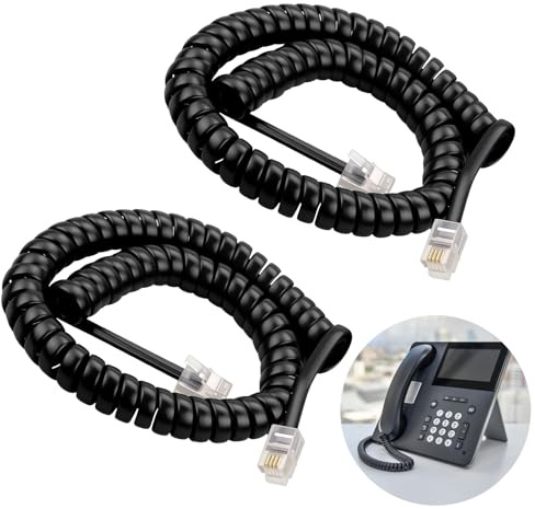 Ajsdvog 2 Pack RJ9 Telephone Handset Cable 2m Coiled Black | Landline Phone Cord for AT&T, Cisco, NEC, ROLM, ITT, TI - 3-10ft Uncoiled, Durable, Reliable Connection