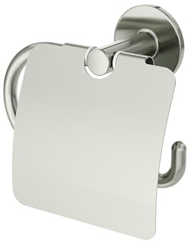 Lenz Toilettenpapierhalter NOA in Nickel – Mit Deckel | Wandmontage, Klopapierhalter zum Bohren oder Kleben, Pflegeleichte Oberfläche & hochwertige Verarbeitung, 4613722