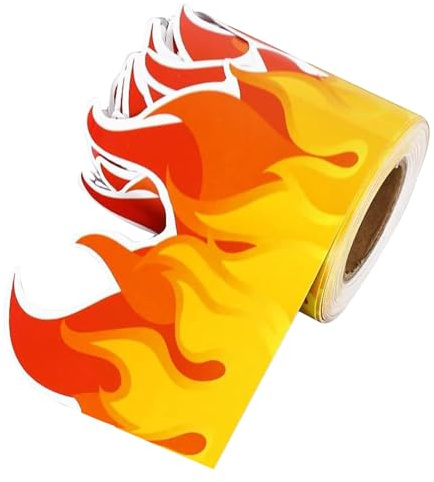 KHBUAB Feuerwehr Bordüre 7,5Cm X 10m – Gestanzte Flammen Dekoration für Klassenzimmer Pinnwände und Halloween Feuerwehr Mottoparty Zubehör