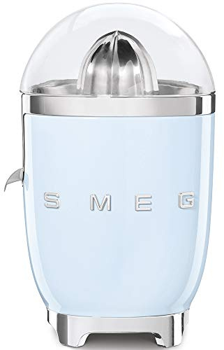 Smeg CJF01PBUK Retro 50's Style Citrus Juicer with Lid, Stainless Steel Reamer and Strainer, Anti-Drip Spout, Pastel Blue