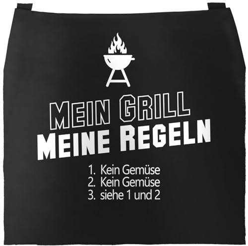 MoonWorks Grill-Schürze Grillschürze mit Spruch Mein Grill meine Regeln kein Gemüse schwarz unisize