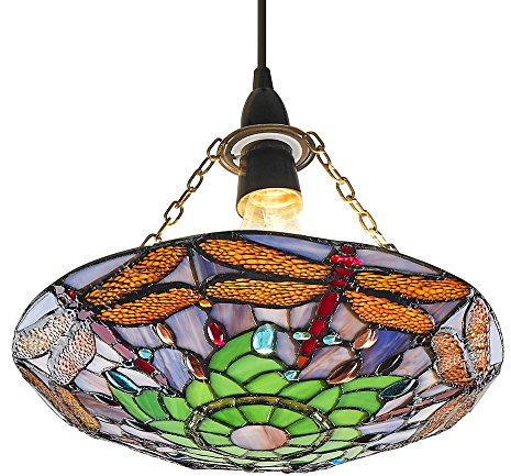 Traditional Multi-Coloured Dragonfly Tiffany Glass Pendant Shade by Happy Homewares