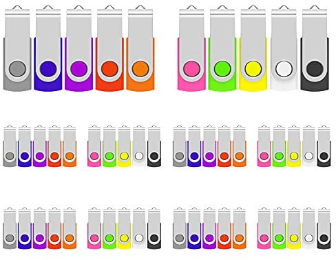 Lot de 50 Clés USB 1Go Cle USB 2.0 Flash Drive Clef USB Pivotant Mémoire Sticks U Disque pour PC Ordinateur Portable(10 Couleurs)(1GB*50PCS)