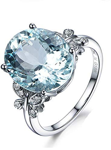 Bishilin Eheringe 750 Weißgold Schmetterling mit Oval Aquamarin 2.35ct Damen Verlobungsringe Hochzeitringe Diamant 57 (18.1)