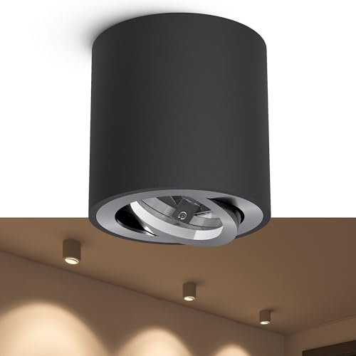 linovum CORI runde Aufbaulampe schwenkbar in schwarz & gebürstet - Deckenleuchte Aufbau Spot geeignet für GU10 & LED Module