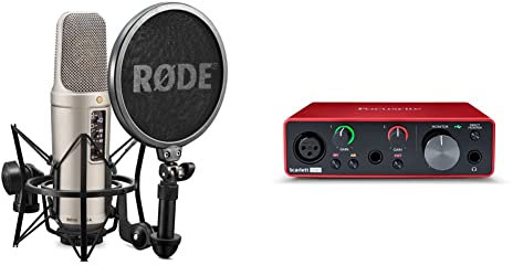 RØDE NT2-A Micrófono de Condensador de Gran diafragma Doble versátil de 1 con patrón Polar Ajustable + Focusrite Scarlett Solo 3rd Gen Interfaz de Audio USB