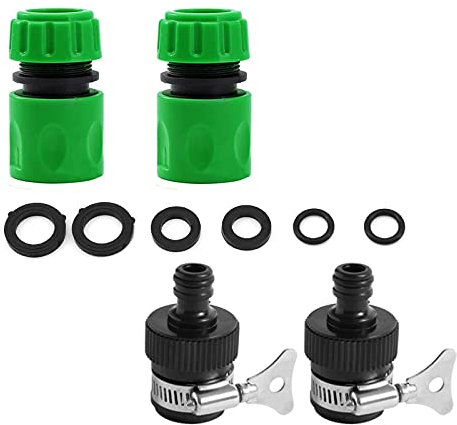 YAAVAAW Indoor Kitchen Mixer Tap Connector Set with 2 pcs 16 mm Universal Tap Connector Adapter Mixer Kitchen Garden Hose Fitting Clamp& 2 Hose End Connector for Join 1/2 inch Garden Hose Pipe Tap