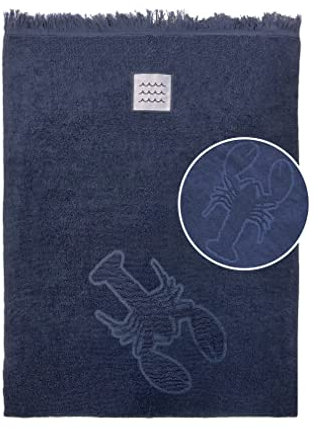 Cottera® Strandhandtuch, Strandtuch, Blau, Navy, Lobster Motiv, 100x180 cm, XXL groß, 100% Baumwolle, nachhaltig in Portugal produziert