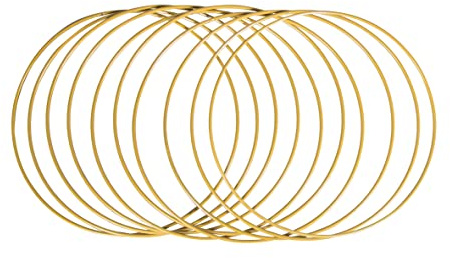 Rayher Metallringe,15 cm ø, gold beschichtet, Stärke ca. 3 mm, Drahtringe zum Basteln, für Wickeltechnik, Traumfänger, Floristik, Hochzeitskranz, Hoops, 25217616, 10 Stück (1er Pack)
