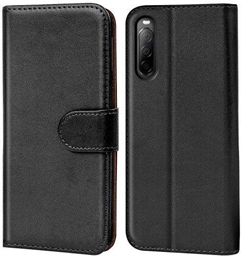 Verco Handyhülle für Sony Xperia 10 III Hülle, Bookcase Tasche Flipcover für Sony Xperia 10 III (3) Case [Kartenfächer/Aufstellfunktion], Schwarz