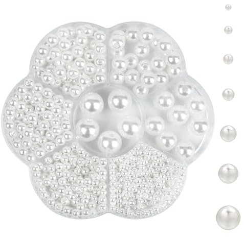 1150 Stück Creme Perlen, 3/4/5/6/8/10/12mm Weiße Runde Perlen Zum Auffädeln Selber Machen Set Perlen für Armbänder, Kunstperlen mit Loch für DIY Halsketten Ohrringe Ringe Schmuck Basteln