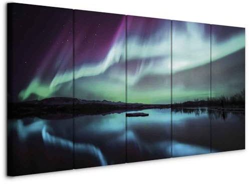 murando - Akustikbild Polarlicht 5 tlg Bilder Akustikschaum Schallschutz Wand Kunst Akustikpaneele Wandpaneele Schalldämmung Wandbild Schallabsorber Akustikplatten Nordlicht Island Nacht c-B-0289-b-n
