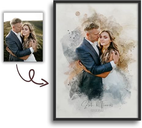 Dein Foto als Aquarell/personalisiertes Portrait/einzigartiges Geschenk/Familie, Partner oder Haustier/als Poster, gerahmtes Bild oder Leinwand (Bild im Rahmen, 50x75 cm)