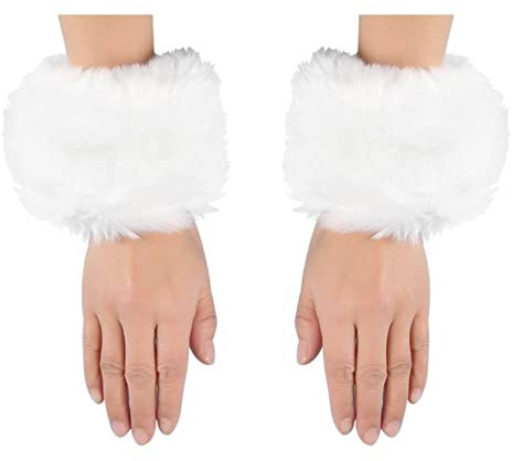 winying Damen Mädchen Kunstpelz Stulpen mit Manschetten Armbänder Modisch Lange Winter Beinwärmer Einfarbig in Schwarz Weiß Weiß B Einheitsgröße