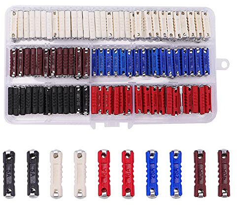 VooGenzek 200 Stück Continental Torpedo Sicherungen Ersatz Kit Box, Torpedo Fuse Sicherungen, Europäische Kfz Sicherung, für Oldtimer, 5A 8A 16A 25A 40A