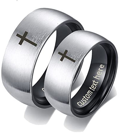ANAZOZ 2 Stück Eheringe Paarpreis Edelstahl Gebürstet Kreuz Eheringe Elegant Freundschaftsringe Schwarz Trauringe Hammerschlag mit Kostenlos Gravur