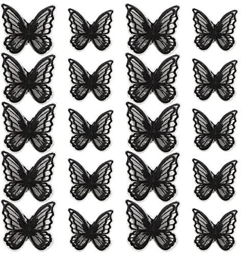 ECSiNG 20 Stücke Schmetterling Applikationen mit Spitze Doppelschichten Schmetterling Stickerei In 2 Verschiedenen Größen Kleidung Zubehör für DIY Handwerk Schwarz