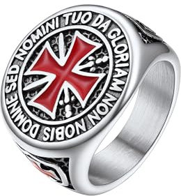 PROSTEEL Herren Kreuzritter Ring Edelstahl Größe 62 Tempelritter Siegelring Statement Ring Punk Stil Finger Ring Modeschmuck Accessoire