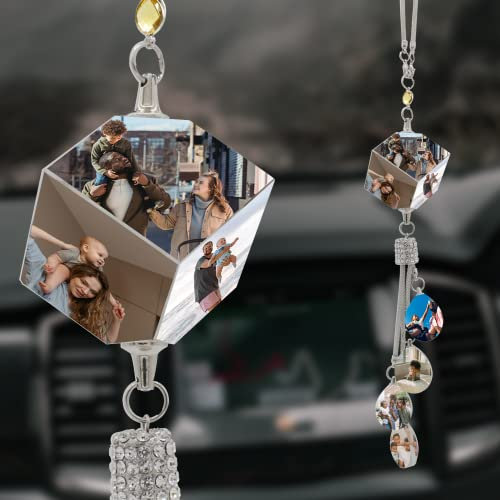 AIFLM Personnalisé Photo Cristal Ornements Suspendus De Voiture Miroir Esthétique Personnalisé Suspendu Accessoires Intérieur De Voiture Cadeau Accessoires De Voiture pour La Famille Et Les Amis