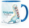 SpecialMe® Tasse Schulkind Dino Geschenk Einschulung personalisiert mit Namen Kindertasse aus Keramik für Jungen Mädchen Jungen weiß-innen-blau standard