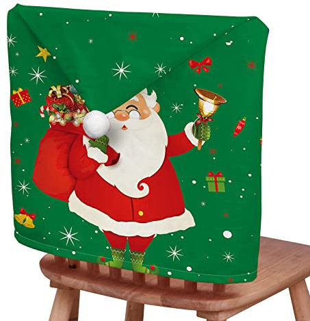 Chickwin Stuhlhussen Weihnachten 2/4/6/8er Set, Weihnachts Themen Stuhl-Rückenabdeckung Rot Weiß Weihnachtsstuhlbezüge Stuhl Bezüge für Weihnachten Deko, Zuhause, Küche (4 er Set,Grün)