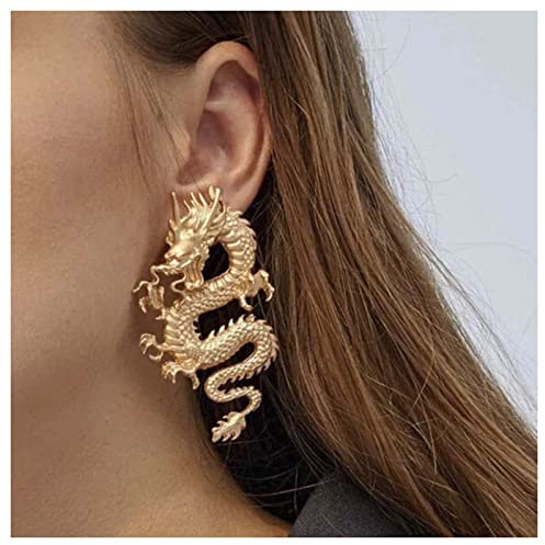 Dervivea Punk-Drachen-Ohrstecker, Gold, Übertriebene Tier-Totem-Ohrringe, Retro-Tropfen-Schmuck für Frauen und Mädchen