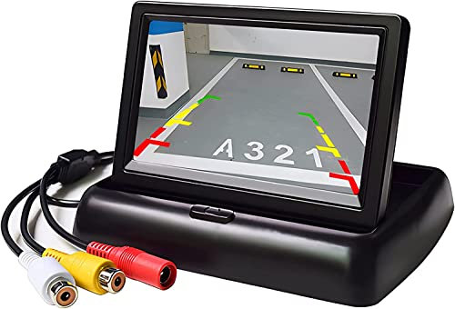 OBEST 4,3 Zoll TFT LCD Auto Farbe Rückfahrkamera Monitor Bildschirm, Faltbare Monitor für Rückfahrkamera, V1/V2 Zwei Video-Eingang, DC12V-24V, LCD Auto Monitor für SUV, Van, KfZ, Truck