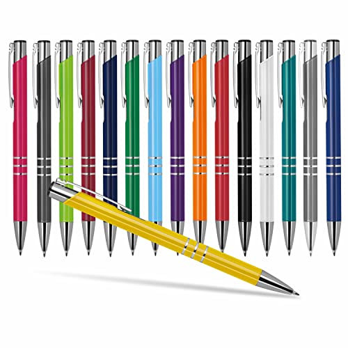 #teamludorf 50x DELTA UNI LACKIERT Metall-Kugelschreiber mit Wunsch-Gravur - Personalisierte Kulis - Stift mit Namen - 16 Farben & 20 Schriftarten - 50 Stück - Gelb