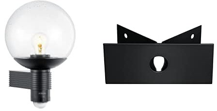 Steinel Außenwandleuchte L 400 S Schwarz inkl. Eckwandhalter aus Metall, 240° Bewegungsmelder,klassisch, mundgeblasener Glaskörper