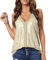 KOEMCY Tank Top Damen Oberteile Sparkle Pailletten V-Ausschnitt Loose Fit Sexy Camisole Tank Top Weste Blusen Sommer Party (Aprikose, L)