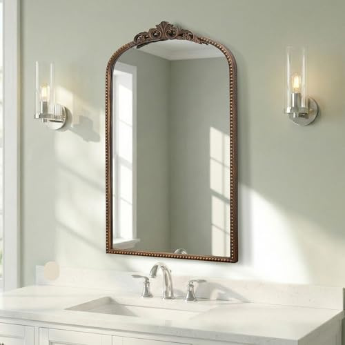 Micasso Traditioneller Bogenspiegel, 78,7 x 48,3 cm, bronzefarben, dekorativer Spiegel mit Metallrahmen, Wandmontage, für Badezimmer, Schlafzimmer, Wohnzimmer, Eingangsbereich, Heimdekoration